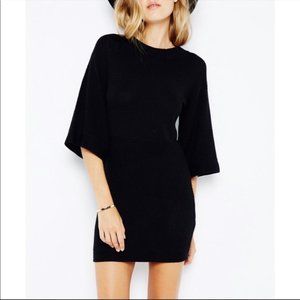 MINKPINK Florish Seed Stitch Black Waffle Knit Sweater Bell Sleeve Dress Large